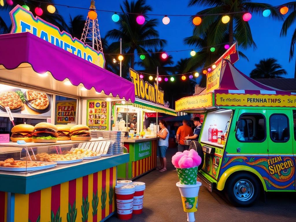 Colourful food village stalls at the festival